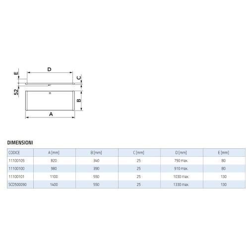 Bacinella per raccolta acqua di condensa Piccola (Larg. A = 82 cm - Prof. B  = 34 cm x