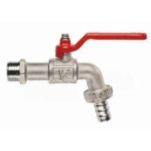 Rubinetto a sfera curvo, con portagomma a leva alluminio 1/2" x 3/4" ISO 228