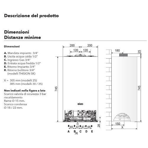 Caldaia a condensazione THISION SK COMBI 25 riscaldamento e produzione di ACS istantanea 24 Kw (Metano)