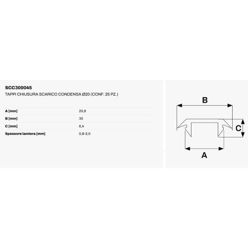 Tappo di chiusura ø20 per i fori scarico condensa delle unità esterne 