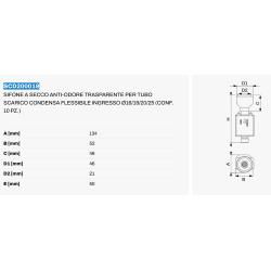 Sifone a secco Ø16/18/20/25 anti-odore trasparente con pallina per tubo scarico condensa flessibile ingresso Ø16/18/20/25