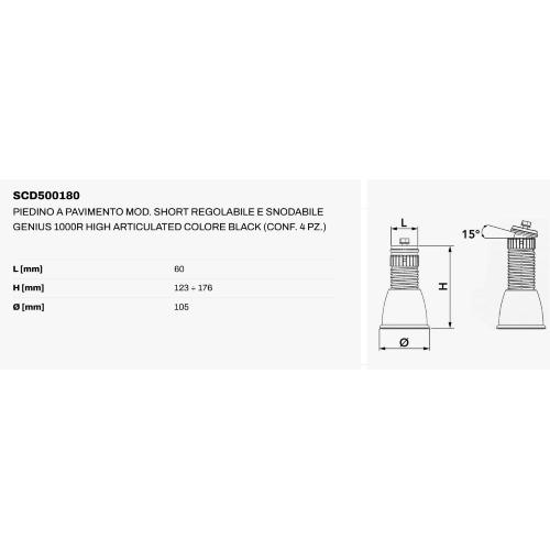 Supporti a pavimento REGOLABILI e snodabile mod. "GENIUS HIGH ARTICULATED" (Cnf. 4 Pz.)