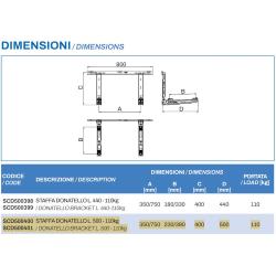 Staffa a parete per climatizzatore da sotto finestra  "DONATELLO SD" Misure P 500 x H 400 x L 800 mm (Portata 110 Kg) con barra dentellata e bracci premontati