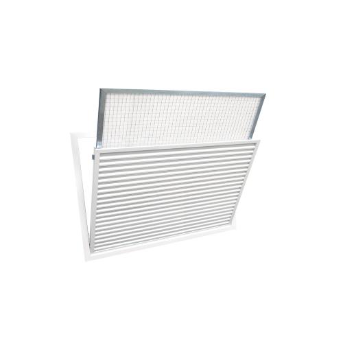 Griglia di ripresa bianca con filtro 1000 x 400 mm ad alette fisse inclinate di 45° in alluminio 