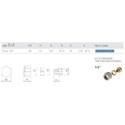 adattatore a stringere 1/2" - 16 x 2 per tubo multistrato (idoneo per collettori, valvole e detentori)