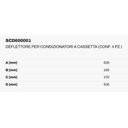 Deflettore in plastica bianca per regolazione flusso aria del climatizzatore delle cassette a 4 vie Larg. 500 mm. (cnf. 4 pz)