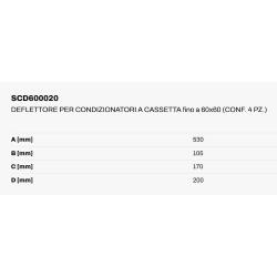 Deflettore in plastica bianca per regolazione flusso aria del climatizzatore delle cassette a 4 vie 600 x 600 - Larg. 200 mm. (cnf. 4 pz)