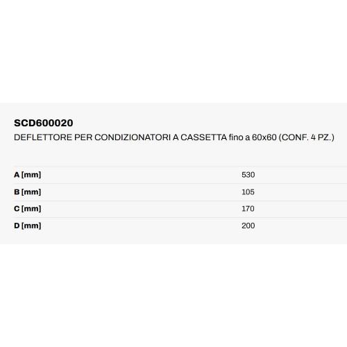 Deflettore in plastica bianca per regolazione flusso aria del climatizzatore delle cassette a 4 vie 600 x 600 - Larg. 200 mm. (cnf. 4 pz)