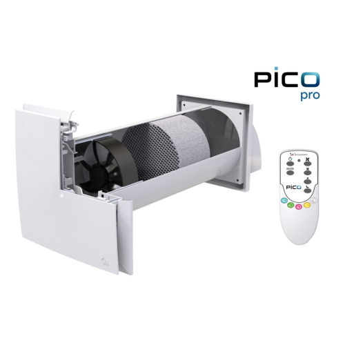 Recuperatore di calore a scambio ceramico a parete diam.100 alimentatore incasso 28mc/h (telecomando incluso) "PICO HP PRO-30"