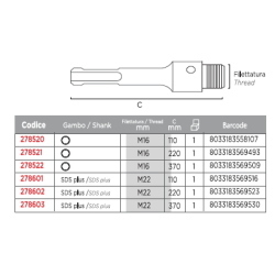 Gambo per corone con attacco M 16 L.370MM - Per frese a corona Impact 