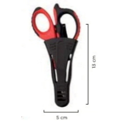 Forbici per elettricisti lama in acciaio inox con manici bicomponenti ergonomici e tacca spellafili su entrambe le lame con portaforbice