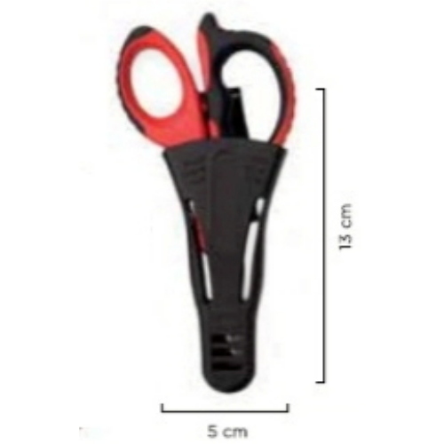 Forbici per elettricisti lama in acciaio inox con manici bicomponenti ergonomici e tacca spellafili su entrambe le lame con portaforbice