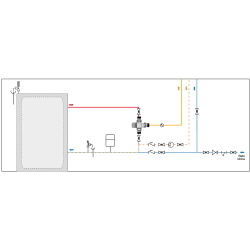 Miscelatore termostatico attacchi da 1" Maschio con valvole di ritegno e filtri (45–65 °C - Kv: 3,0 m³/h.)